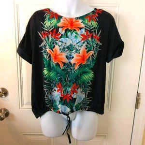 (3/$20) Liz Claiborn blue tropical print blouse
